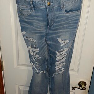 American Eagle Outfitters Light Blue Distressed Straight Leg Jeans